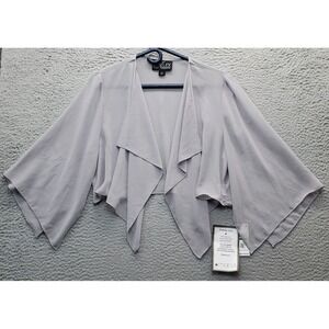 ALEX Evenings Kimono Top Women Large Gray Polyester Lightweight Drape Open Front